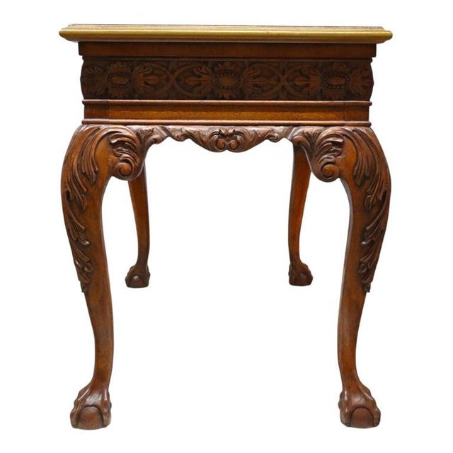 Brown Chippendale Style Floral & Foliate Carved Mahogany Table C1900 For Sale - Image 8 of 15