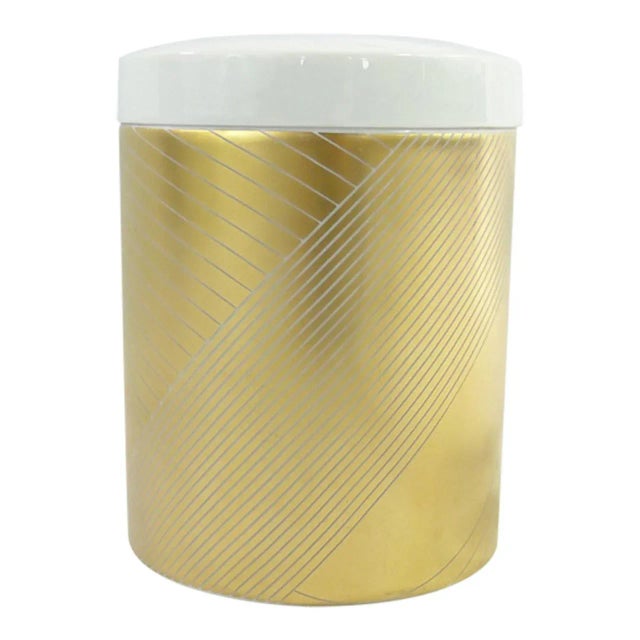 By Rosenthal Studio Line 1970s Germany Glazed white porcelain box with 24K gold overlay on body in a geometric design....