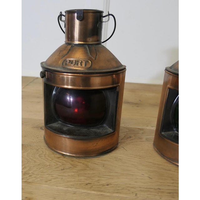 Ships Copper Port and Starboard Lights, 1930s, Set of 2 For Sale - Image 3 of 10