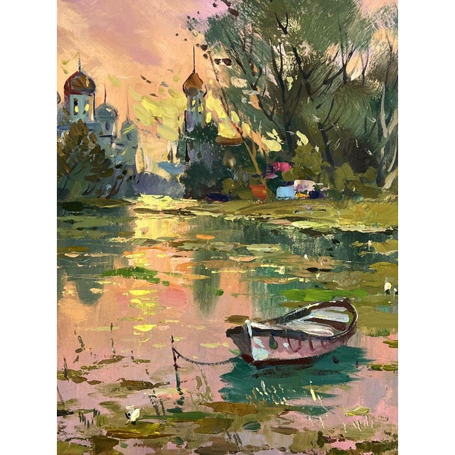 Paper Oil Painting Abandoned Boat on the River Yuriy Suprunchuk For Sale - Image 7 of 11