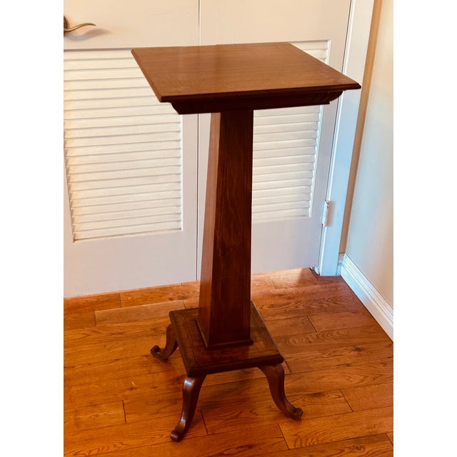 American Vintage Mahogany Inlaid Plant Stand Edwardian Style For Sale - Image 3 of 11