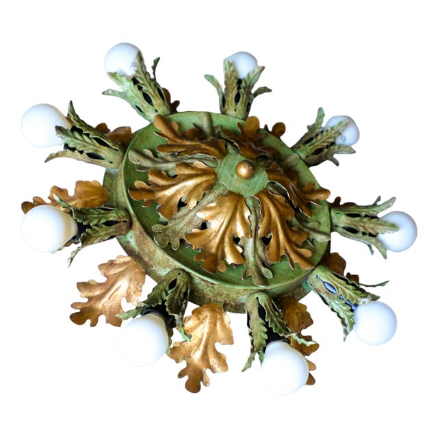 Vintage Gold & Green Florentine Ceiling Lamp from Banci, 1970s For Sale