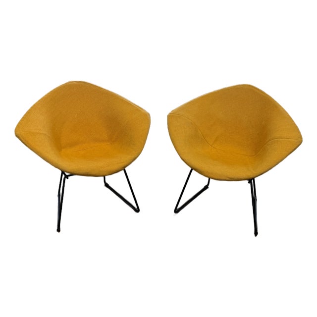 Vintage Harry Bertoia for Knoll Diamond Chairs in Original Mustard Upholstery — Pair For Sale