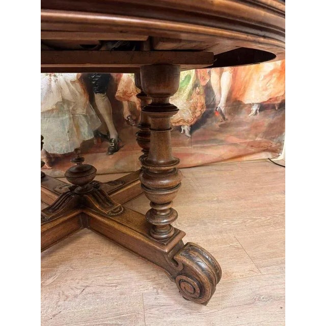 Circular Walnut Dining Room Table For Sale - Image 3 of 9