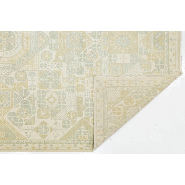 Modern Khotan Style Hand-Knotted Wool Area Rug – Geometric Muted Pastels 10x14 For Sale In New York - Image 6 of 10