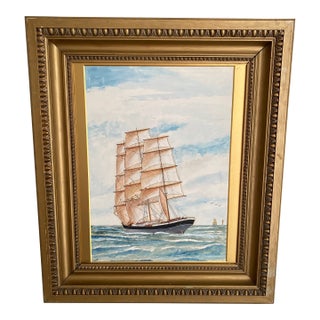 Mid 20th Century The Wynnstay Glascow Clipper Sailing Ship Painting in Gold Frame For Sale