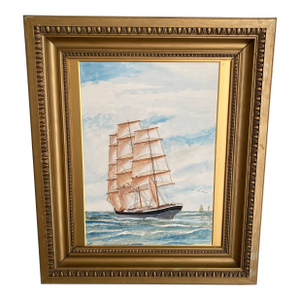 Mid 20th Century The Wynnstay Glascow Clipper Sailing Ship Painting in Gold Frame