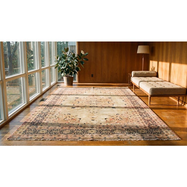 Textile 1890s Ivory Medallion Antique Persian Tabriz Rug 7'3" X 10'5" Handknotted Wool Carpet For Sale - Image 7 of 7