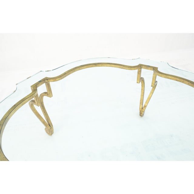 Forged Metal Gilt Wrought Iron Scroll Leg Base 3/4" Glass Top Round Coffee Table For Sale - Image 11 of 12