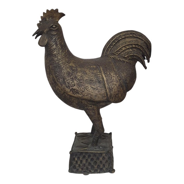 Large Bronze Brass African Benin Rooster For Sale