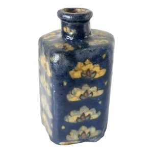 Unusual Persian or Turkish Pottery Dark Blue Bottle or Vase