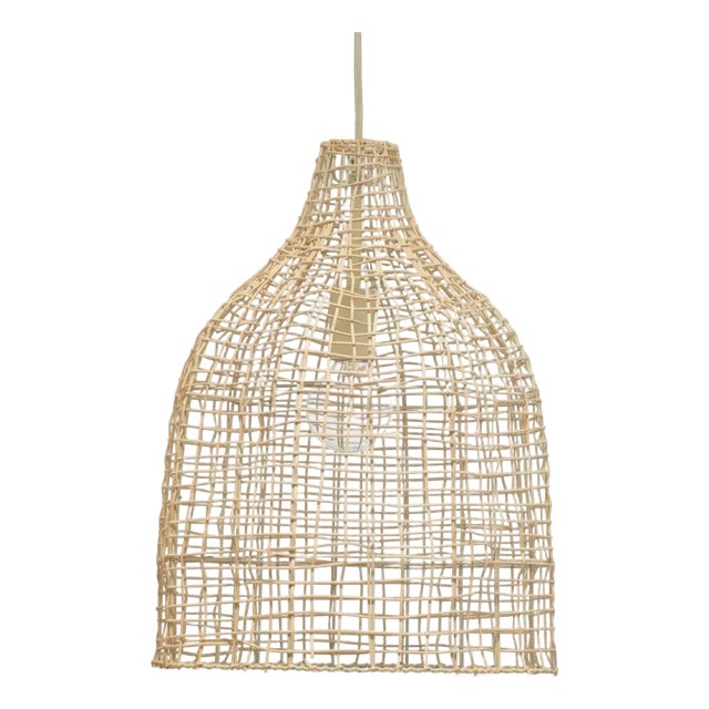 Cottage Beach Decor Cream Rattan Whisper Pendant by Loomlan For Sale