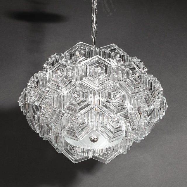 Mid-Century Hexagonal Prism & Frosted Glass Diffuser Chandelier by Veb Ebersbach For Sale - Image 15 of 18