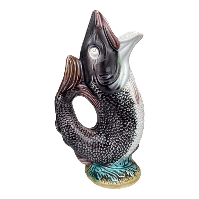 English Victorian Majolica Fish Pitcher Circa 1880 For Sale