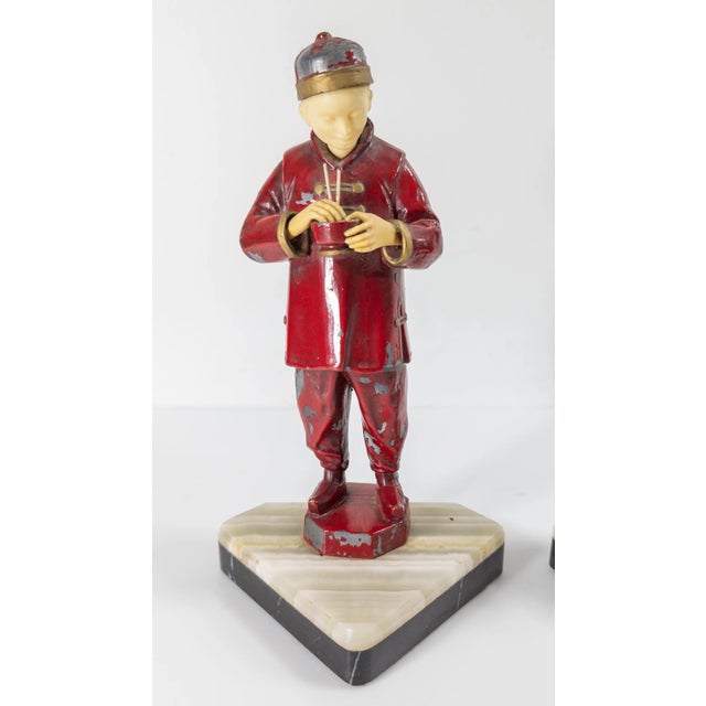 1940s Pair of French Art Deco Bookends With Chinese Figures For Sale - Image 4 of 12