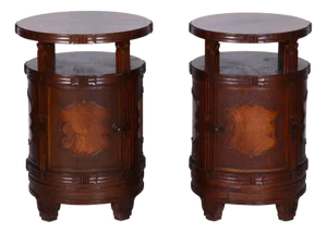 Czech Cubist Bedside Tables in Oak and Walnut, Polished, 1910s, Set of 2