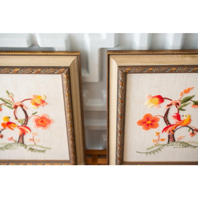 Vintage Framed Crewel Birds, Floral, Needlepoint, Wall Hanging, Art, Chinoiserie a Pair Chairish
