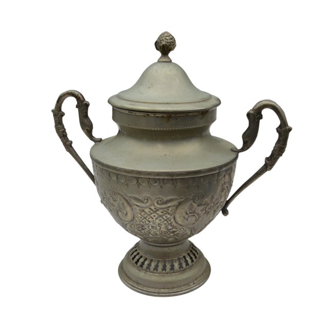 Silver Antique Engraved Moroccan Rustic Silver Urn with Handles For Sale - Image 8 of 8