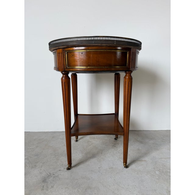 19th Century Louis XVI-Style Bouillotte End Table With Marble Top, Brass Gallery & Casters For Sale - Image 11 of 16