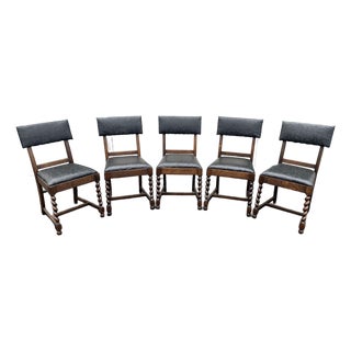 Antique Oak Barley Twist Dining Chairs- Set of 5 For Sale
