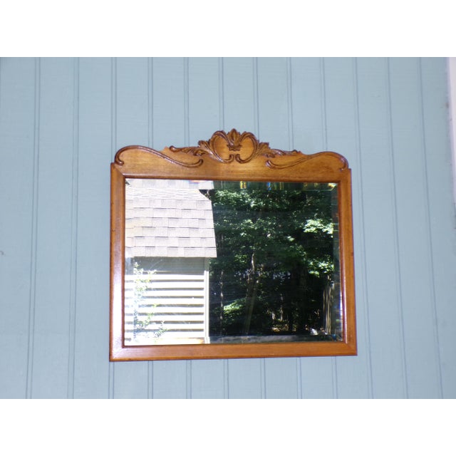 Wood Antique Carved Solid Oak Framed Beveled Mirror For Sale - Image 7 of 14