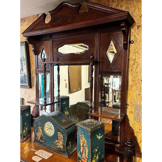 Large Antique Edwardian Wall Mirror with Backboards, 1905 For Sale - Image 4 of 8