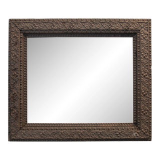 Antique Brown Arts & Crafts Gessoed Hardwood Beveled Mirror For Sale