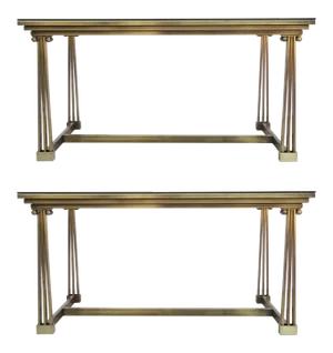 Two Brass & Glass Desk or Dining Table, Mastercraft