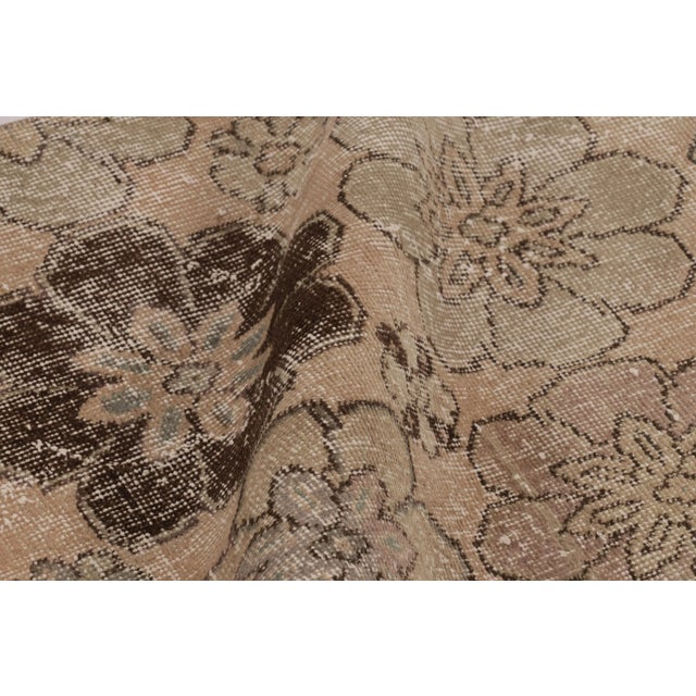 Beige Vintage Distressed Runner Rug, Warm Beige-Brown Floral Pattern - Rug & Kilim For Sale - Image 8 of 8