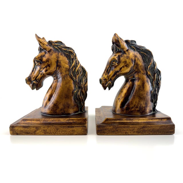 1960s 1960s Equestrian Horse Bust Bookends With Antiqued Bronze Finish, a Pair For Sale - Image 5 of 11