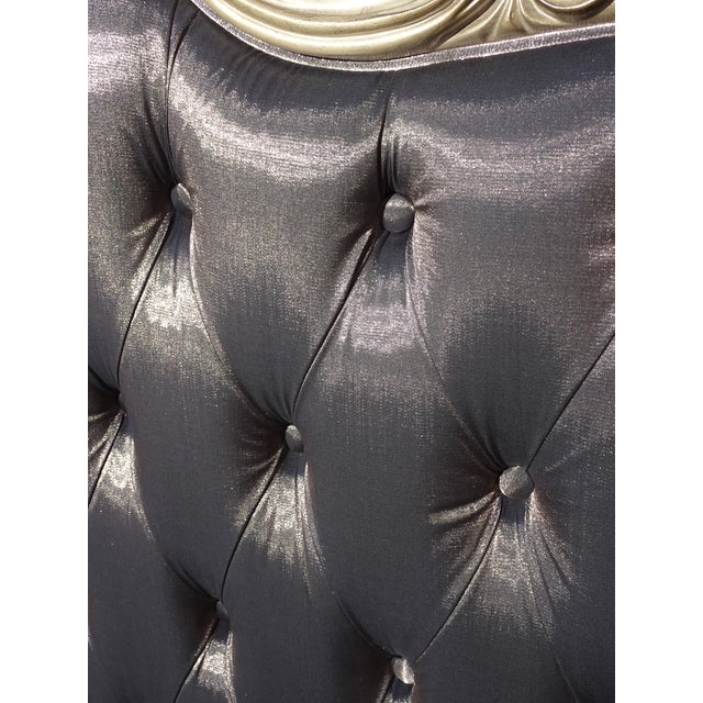 French Provincial Louis XVI Style Metallic Dark Gray Tufted Cal King Headboard For Sale - Image 14 of 17