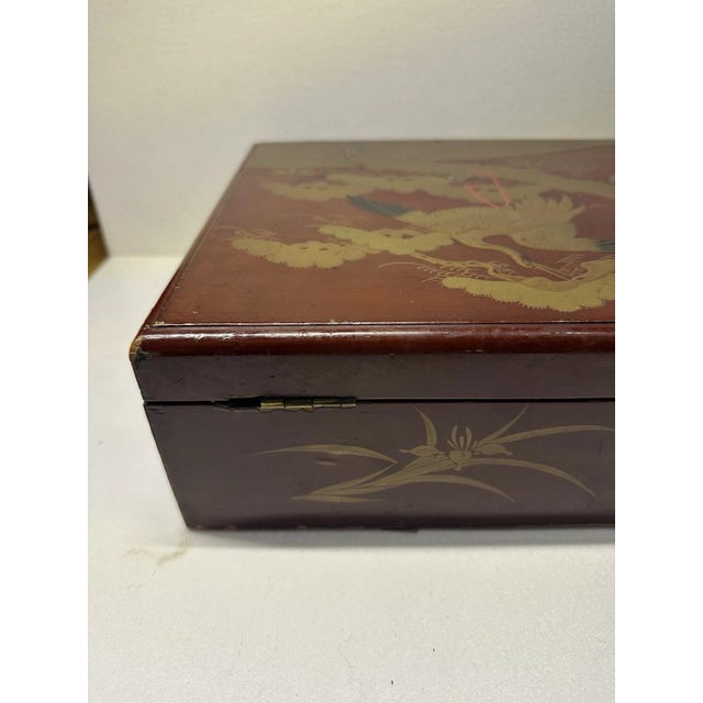Antique Japanese Lacquer Box with Crane Motif, 1920s For Sale - Image 6 of 13