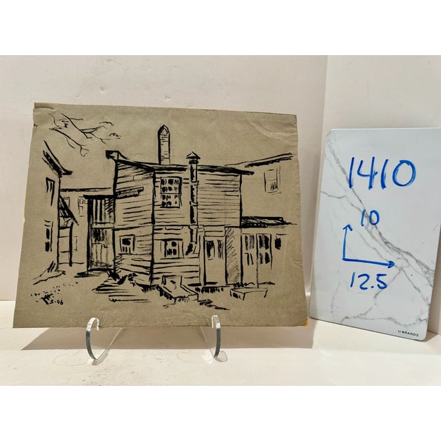 Paper Henry Emil Salloch Original Drawing on Paper Mid-Century Modern Urban Back Alley Ink S Ketch, 1946. For Sale - Image 7 of 7