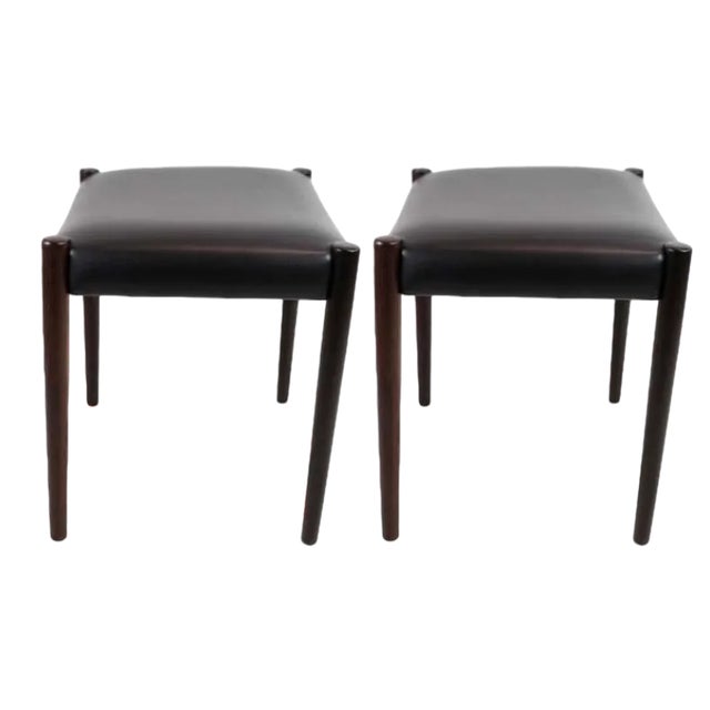 Set of Stools in Rosewood with Black Leather of Danish Design, 1960s For Sale