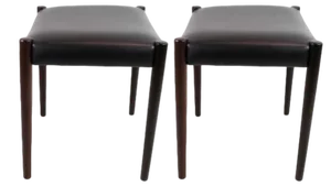 Set of Stools in Rosewood with Black Leather of Danish Design, 1960s