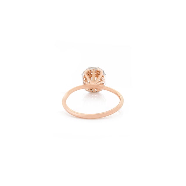 Metal Real Diamond Cluster Engagement Ring for Bride in 18k Rose Gold Size 6 For Sale - Image 7 of 12