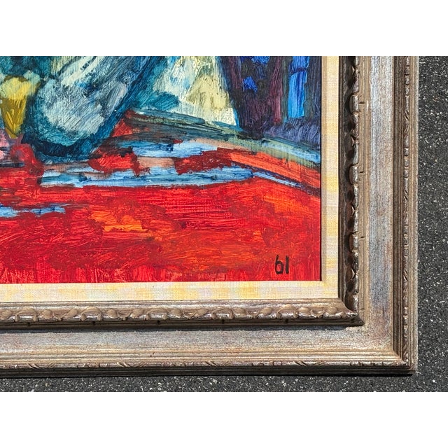 Ruby Red Original Mid-Century American Original Oil on Canvas Interior Scene - Portrait of a Lady - 1961 For Sale - Image 8 of 9