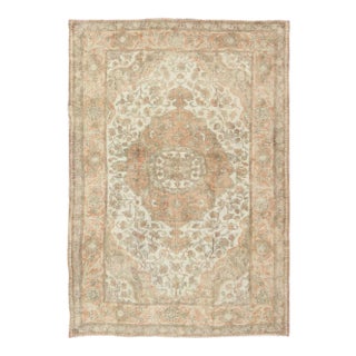 Vintage Turkish Oushak Rug in Peach, Ivory, Light Blue and Light Green Colors For Sale