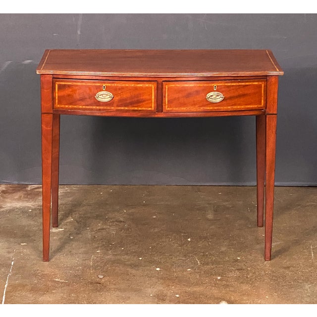 English English Serpentine Bow Front Writing Desk or Side Table of Inlaid Mahogany For Sale - Image 3 of 14