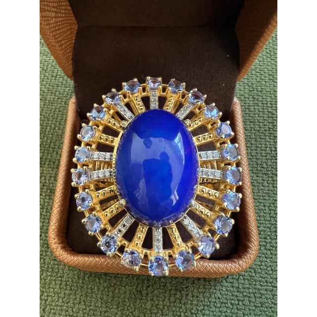 Late 20th Century Bochic "Orient" Vintage Diamond, Blue Opal & Tanzanite Ring Set 18K Gold & Silver For Sale - Image 5 of 18