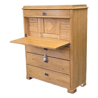 Antique Swedish Biedermeier Natural Pine Drop Front Desk With Drawers and Keys For Sale