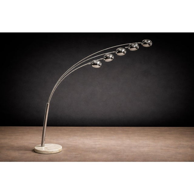 1950s Floor Lamp With Five Bulbs in Chrome, Glass & Marble, Unknown, 1960s For Sale - Image 5 of 9