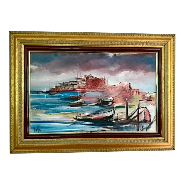 Late 1990s, Modern Expressionist Harbor Seascape, Juan Manuel De La Rosa For Sale