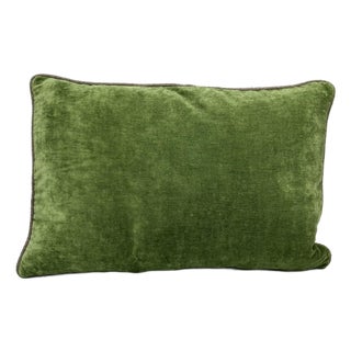 Green Velvet and Taupe Tweed Lumbar Decorative Throw Pillow Cover For Sale