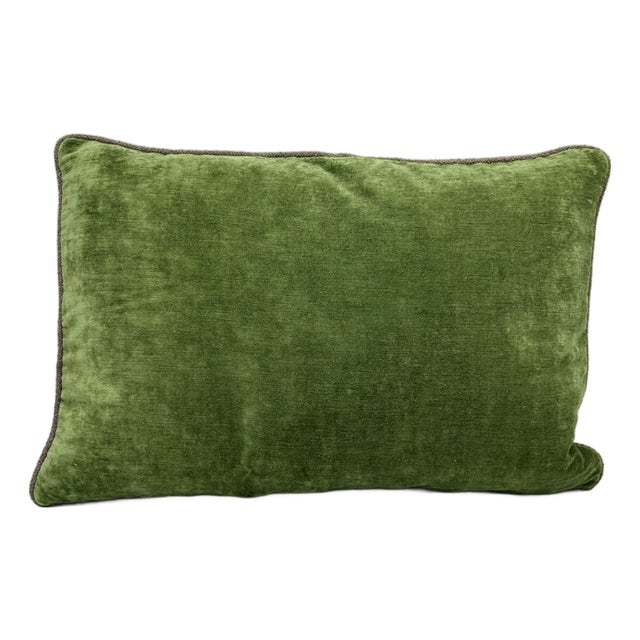 Green Velvet and Taupe Tweed Lumbar Decorative Throw Pillow Cover For Sale