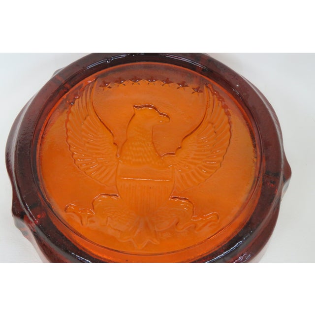 Tiara Embossed American Eagle Amber Art Glass Large Ashtray 4677b For Sale - Image 13 of 17