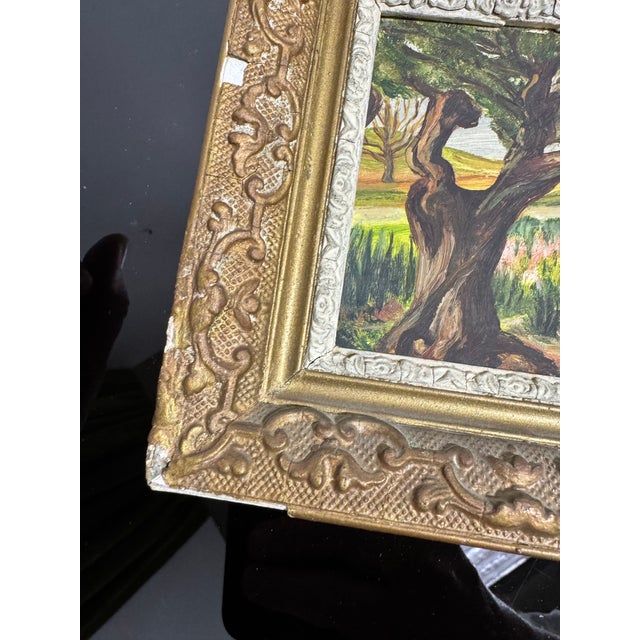 Wood Vintage Miniature French Country Painting For Sale - Image 7 of 15