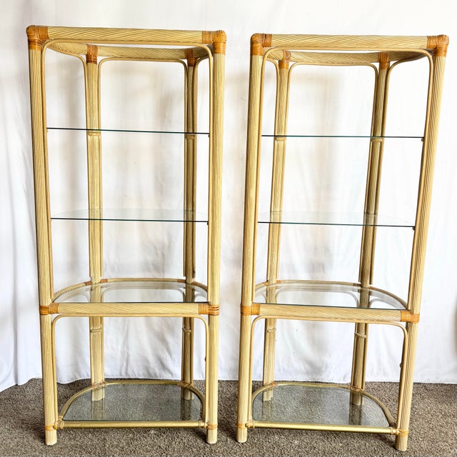 Boho Chic Boho Chic Pencil Reed Etageres - A Pair For Sale - Image 3 of 11