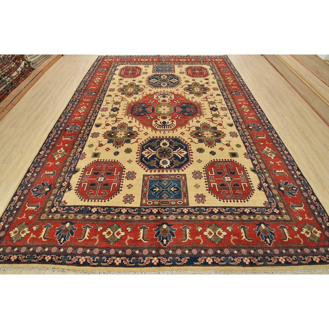 Farmhouse Kazak Rug 10′ X 13’4” Beige Wool Tribal Hand-Knotted Oriental Carpet For Sale - Image 3 of 15
