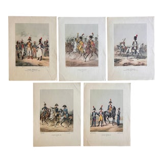 Set of 5 Vintage French Napoleonic Garde Impériale Military Uniform Prints Napoleon 1804-1809 For Sale